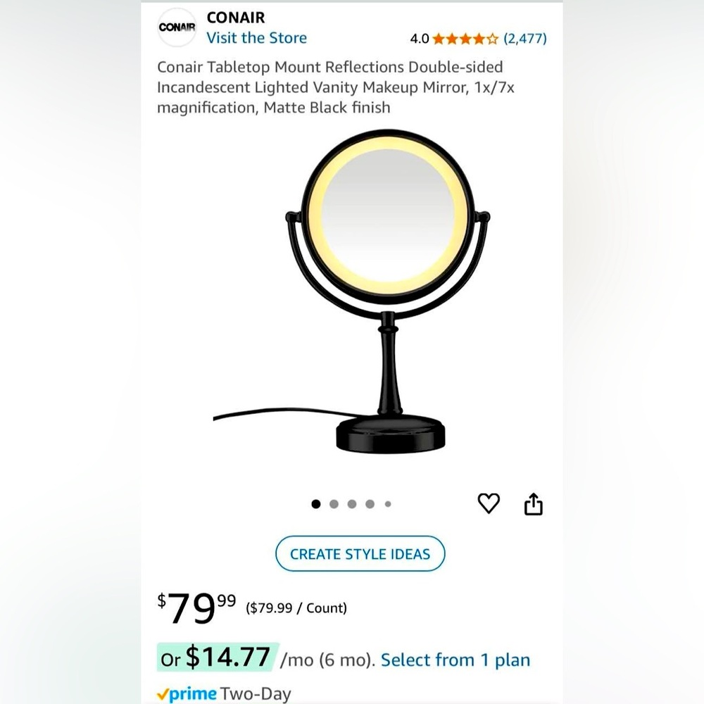 Black Vanity 2-sided Mirror with LED Light and magnification